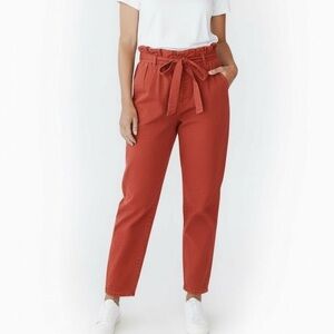 Denim Co Paperbag‎ Waist Tapered Pants Women 8 Rust Red